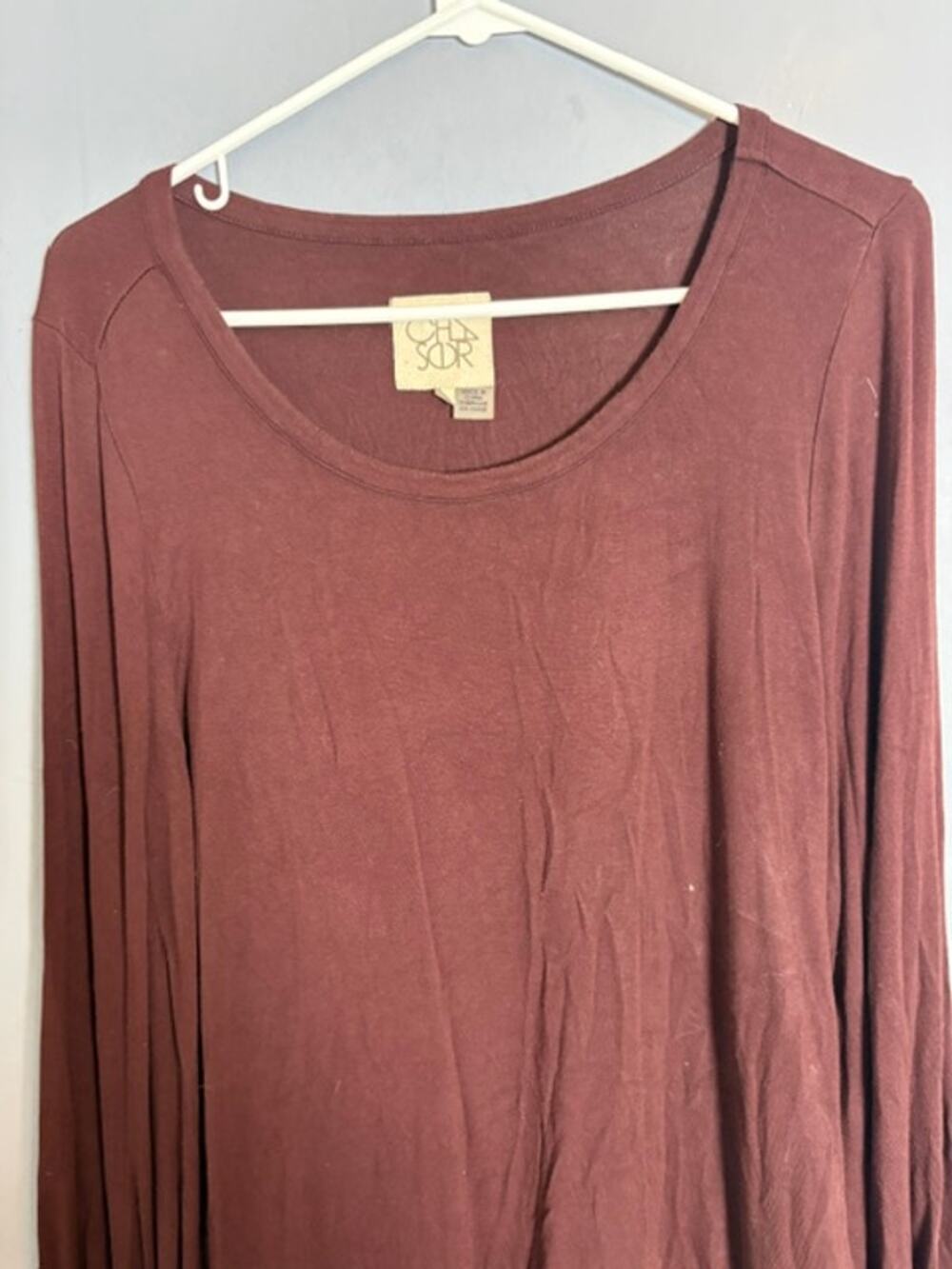 Chaser Womens Burgundy Long Sleeve Scoop Neck Top Size Medium